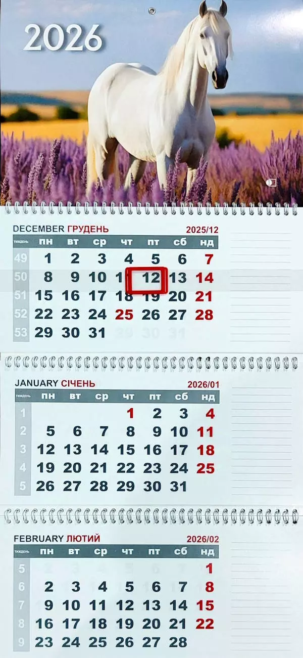 Календар настінний на 3 пружинах 2026